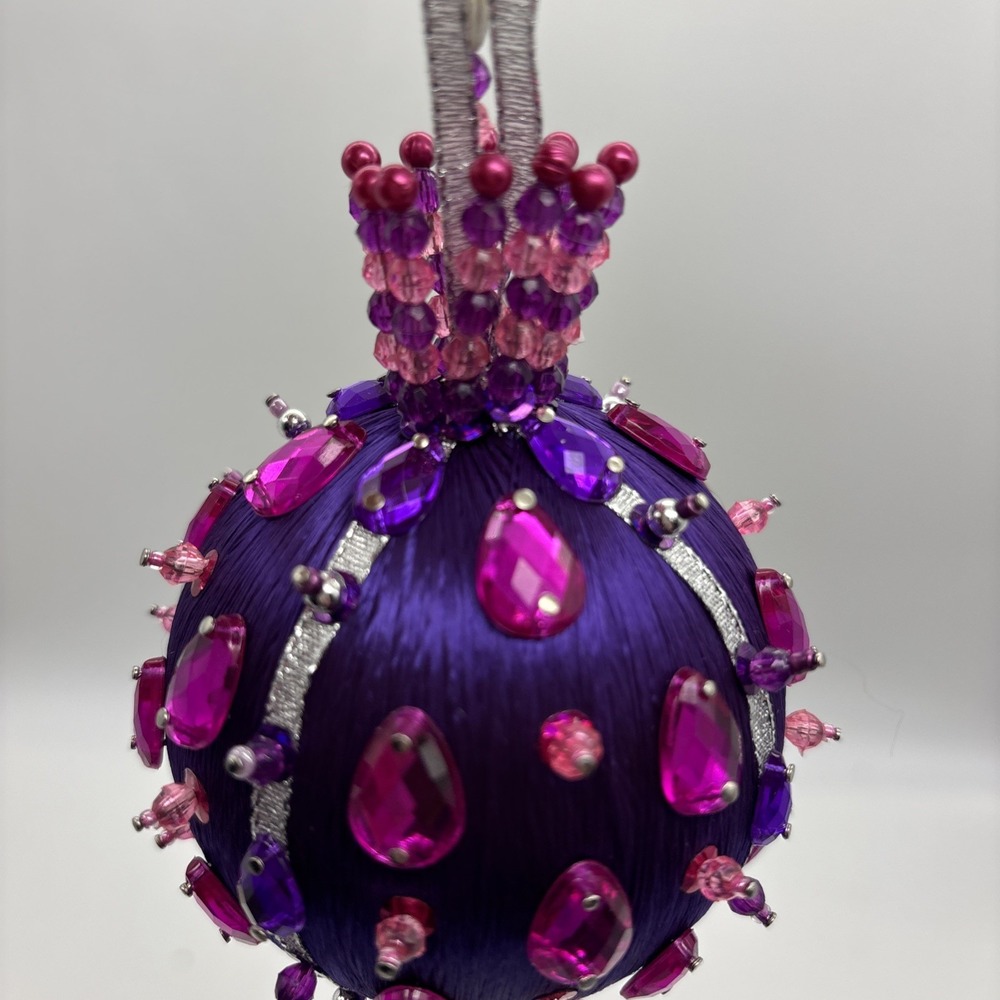 VINTAGE PUSH PIN ORNAMENT SEQUIN BEADED ORNATE CHRISTMAS TREE HANDMADE X3 Purple - Picture 9 of 16
